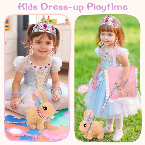 CatchCute Interactive Hopping Bunny Plush with Princess Jewelry Set
