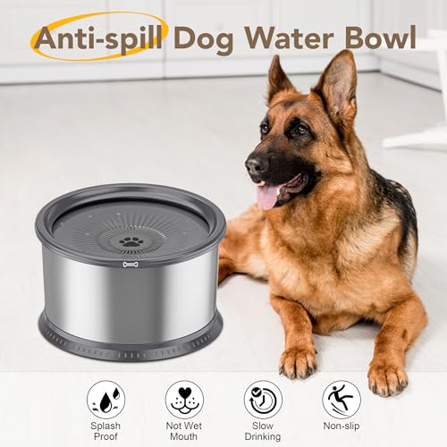 6.5L Stainless Steel Dog Water Bowl, No Spill Water Bowl for Dogs - color: Grey, size: 6.5L