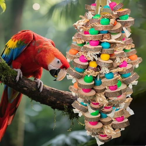 Large Bird Toys for Parrots Toys Natural Colored Wooden Chew Accessories for Macaws, Cockatoos, African Grey, and Amazon Parrots - color: Natural Wood Tone