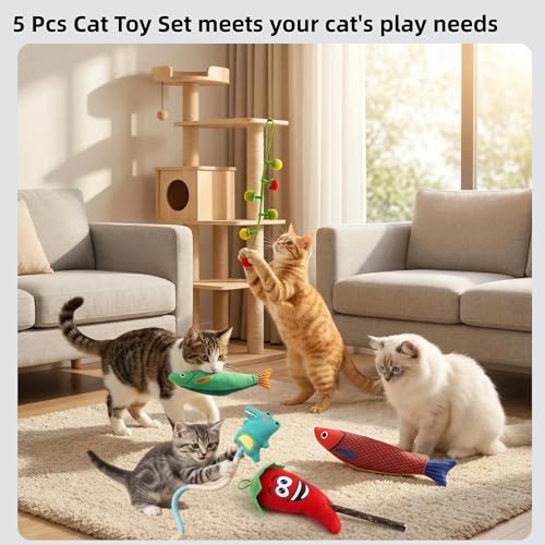 Catnip Toys for Cats, 5 Pack Interactive Cat Toy Set - color: 5Pack-Fish