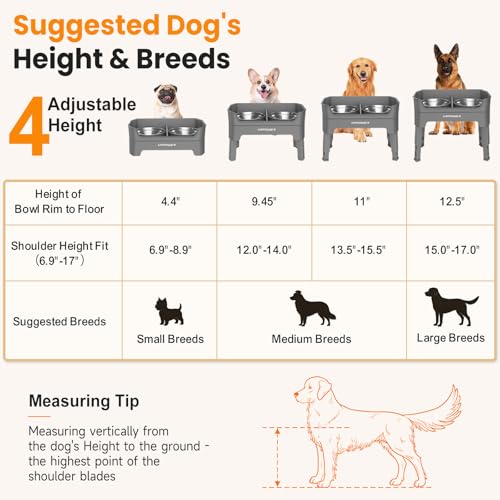 URPOWER Elevated Dog Bowls, 3-in-1 Double Deck Raised Dog Bowl Stand - color: Grey, size: Large