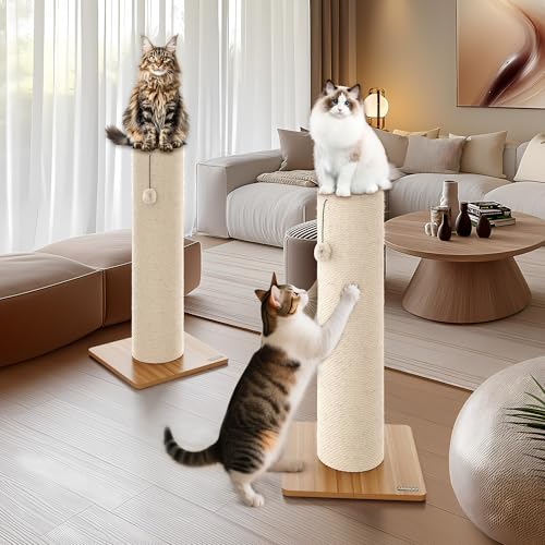 KAMABOKO 29.5" Cat Scratching Post, 7.5" Ultra-Large Diameter Natural Sisal Cat Scratch Post, Scratch-Resistant Tall Cat Scratcher for Indoor Cats, Protect Your Furniture, Beige, Pack of 1 - size: 1