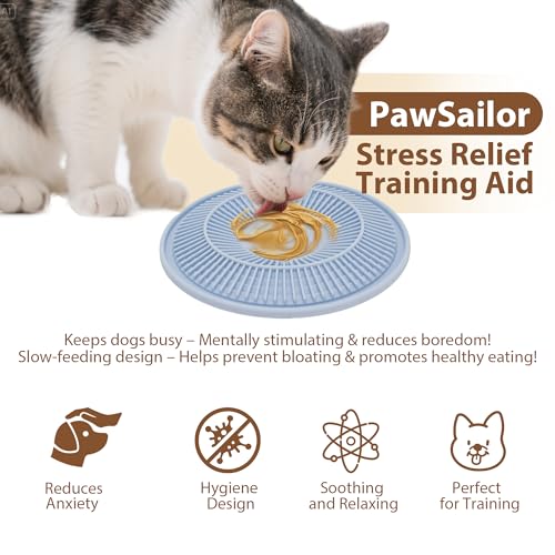 Lick Mat for Dogs and Cats, Slow Feeder Mats with Suction Cups - Bathing, Grooming and Training, Anxiety Relief Feeding Pad,Dishwasher-Safe Blue - color: Blue-Round