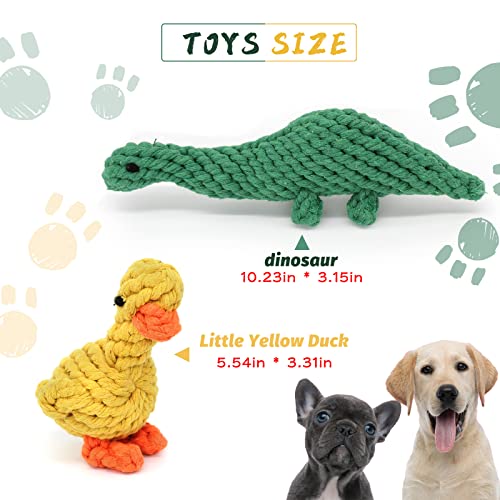 WishLotus 2Pc Dog Rope Toys, Cute Dinosaur and Yellow Duck Shaped Dog Toys for Aggressive Chewers, Cotton Dog Chew Toys for Small Medium Large Breed Teething (Dinosaur+Duck)