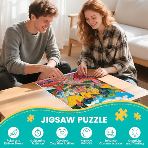 500 Pieces Puzzle for Adults, Colorful Houses Town Puzzle - color: Colorful House Town