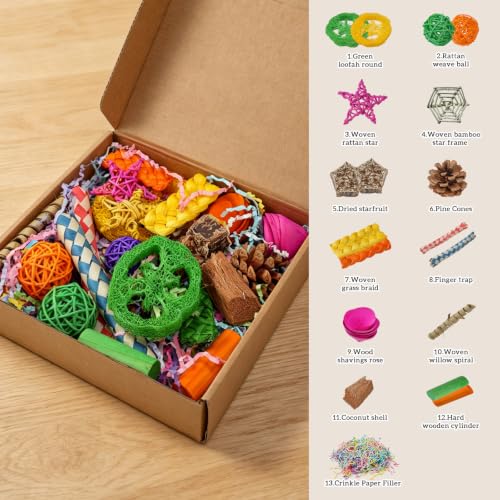 Bird Foraging Toys Box,26pcs Colorful Shredding & Chewing Toys