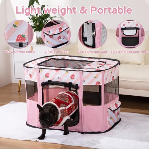 XRG Foldable Pet Playpen,Indoor Cat cage Puppy Crates M(31.5"x23.6"x21.7") - color: Pink, style: Medium（31.5"L x 23.6"W x 21.7"H）