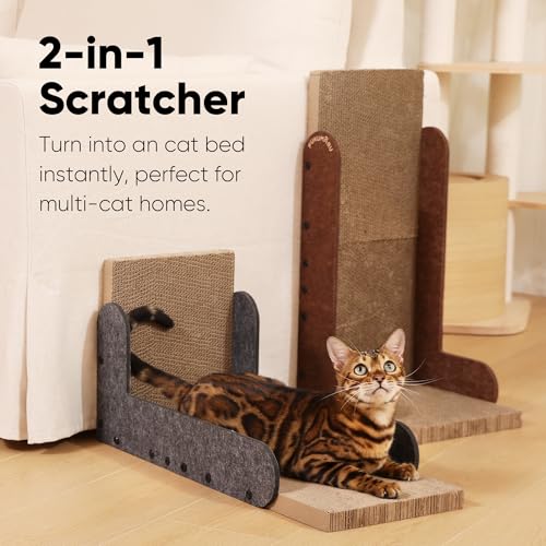 FUKUMARU Cat Scratcher for Indoor Cats, 26.8 Inch L Shaped Cat Scratch Pad - color: Grey