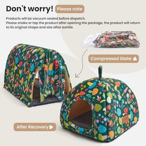 Guinea Pig Hideout Soft Large Bed Tunnel with Door Curtain 2 Pack Guinea Pig Toys Set Bunny Bed Cage Accessories for Small Animals (Blackish Green Mushroom) - color: Blackish Green Mushroom