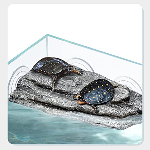 BigTron Turtle Floating Basking Platform - Artificial Bark Decor, Ideal for Aquariums, Terrace Fish Tanks, 3 pcs Suction Cups Included for Easy Installation Resting Terrace for Terrapins (Grey) - color: 8.6*5.1*1.6 Inches Grey