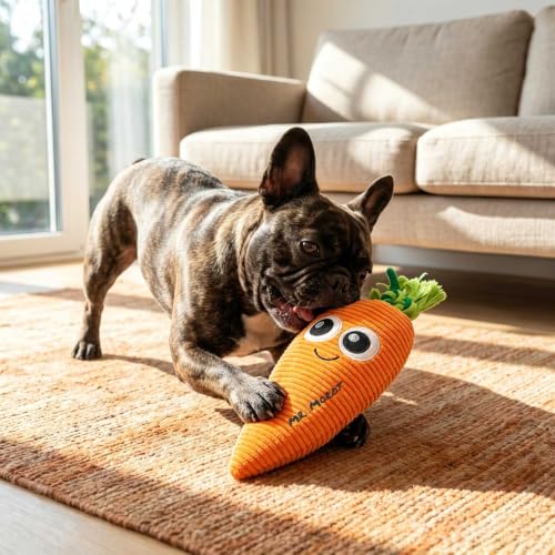 Orange Carrot Squeaky Plush Dog Chew Toy, 15.7 in Durable Rope Toy - color: Orange Carrot