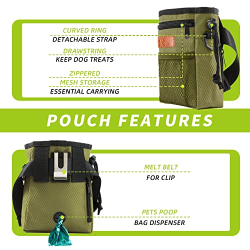 Dog Treat Training Pouch with Built-in Poop Bag Dispenser, Army Green - color: army green