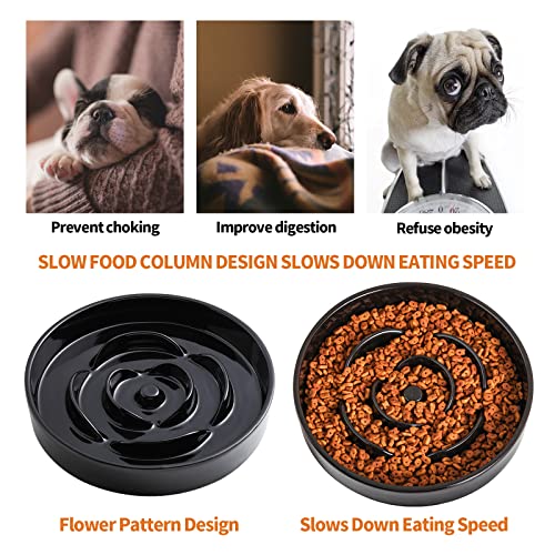Black 8.66 in Dog Bowl Ceramic Slow Feeder for Medium Large Dogs,Elevated/Raised Slow Feeding Dog Food Water Dish Heavy Weighted,Puppy Dish for Fast Eaters,Puzzle Eating Bowl Modern Maze - color: Black Slow Feeder Elevated