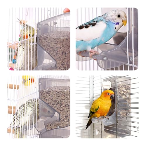 AOTU Automatic No Mess Bird Feeder for Cage - Crack-Resistant Plastic Bird Cage Seed Catcher Clear Bird Cage Feeder for Small Medium Birds Parrots Cockatiels Parakeets Conures Canaries (Light Gray) - color: Light Gray