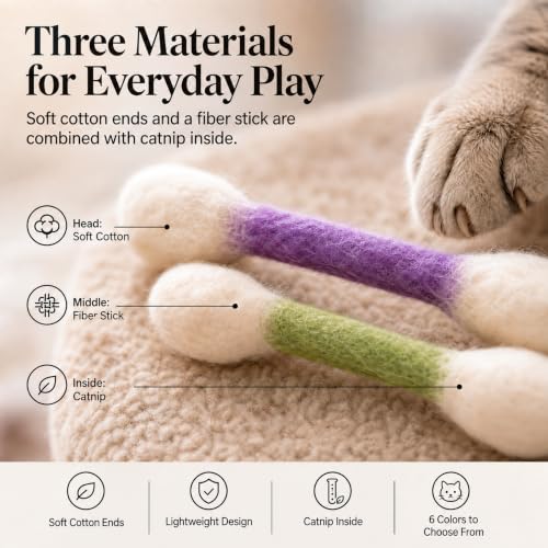 Catnip Toys for Cats, Cotton Swab Cat Toy, 6 Pack(6 Colors)