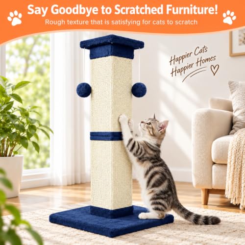 Cat Scratching Post 33 Inch Nature Sisal Scratch Post for Indoor Cats, Large Cat Scratcher Protect Your Furniture, for All Breeds Blue - color: Blue