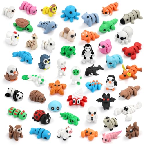 SCIONE 50 Pack 3D Printed Animals, Cute Desk Decor for Kids - style: 50 Pcs Animals