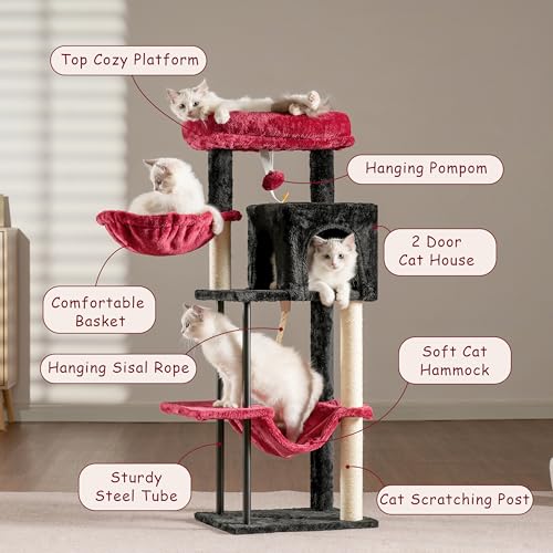 Gitelsnour Cat Tree, 43.3'' Cat Tower with Hammock for KittensGCT004SBR - color: Black and red, size: 43.3 inches