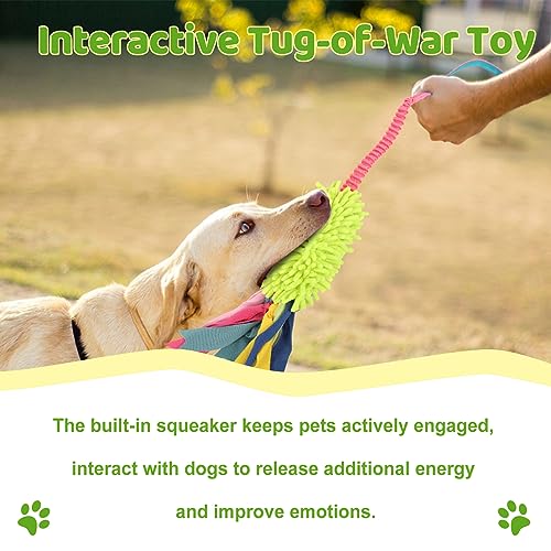 wodoca Dog Tug Toys - Aggressive Chewer Rope Toy for Large Dogs - color: Green Chenille, Pink Webbing