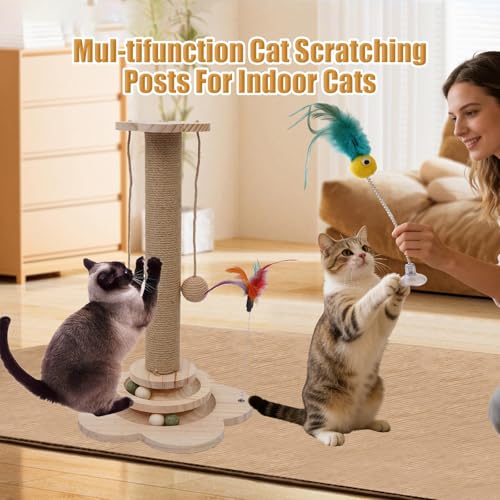 4-in-1 Wooden Cat Scratching Post for Kittens, Cat Tower for Indoor Cats - size: 11.8"L x 11.8"W x 3.1"H