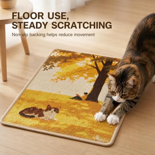 Sisal Cat Scratching Mat, Wall Mounted or Floor Scratch Pad, Non-Slip Backing with Adhesive Strips, Furniture Protector for Cats, Durable Natural Fiber, Low Shedding, 23.6 x 15.7 Inch