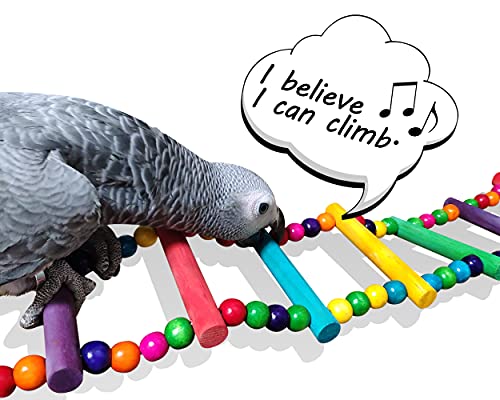 DS. DISTINCTIVE STYLE Bird Ladder Toys Coloured Flexible Parrot Swing Bridge Wooden Cockatiel Cage Hanging Climbing Ladder - size: 27.6 in (12 Steps)