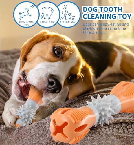 Durable Dog Chew Toy, Natural Rubber Treat Dispensing Puzzle Toy for Small & Medium Breeds – Interactive Teething, Training, and Dental Care Toy to Keep Dogs Engaged & Relieve Boredom (Orange) - color: Orange
