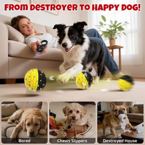 Interactive Dog Toy Ball with Remote Control (Yellow) - color: Yellow