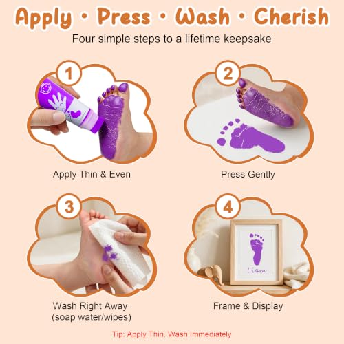 Baby Hand and Footprint Paint with Sponge Head, 2.54 fl oz, Non-Toxic & Acid-Free, Washable Baby Safe Paint for Newborn Keepsakes, Dog Nose & Paw Prints, Ideal New Mom Gift - Purple - color: Purple