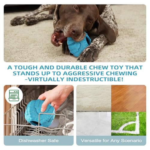 Dog Chew Toys for Aggressive Chewers, Freezable Stuffable Lick Toy with 2 Refillable Cups, Durable Nylon Enrichment Toy for Boredom & Separation Anxiety, Medium Large Dogs 15-55 lbs - color: Blue