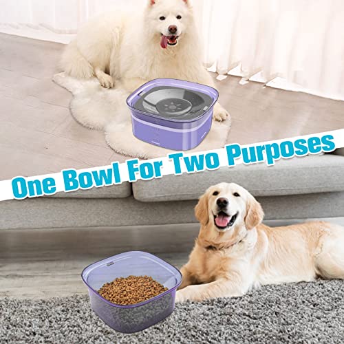 UPSKY 70oz Dog Water Bowl, No Spill Slow Drinking Feeder for Messy Drinker - color: Purple, size: 2 L