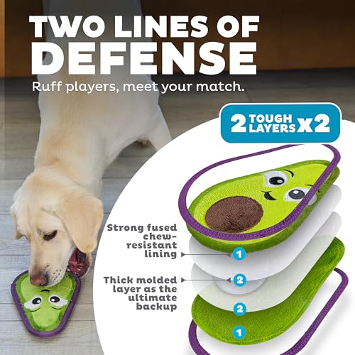 Outward Hound Tough Skinz Durable Chew Plush Squeaky Dog Toy, Avocado, 9" - color: Avocado, size: Medium