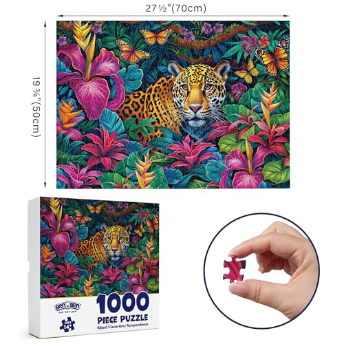 BenBen Puzzles for Adults 1000 Pieces, Jungle Leopard, Patterned Back - color: Jungle Leopard
