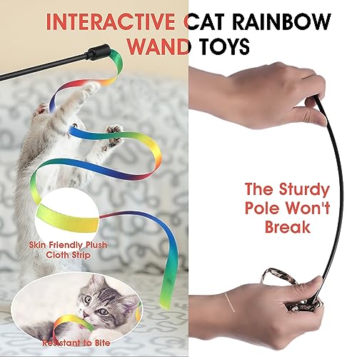 Amaxiu Cat Wand Toy Set, Interactive Wand Rod with Rainbow Ribbon String - color: 6 Packs