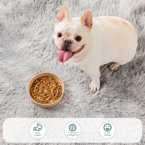 vancasso Ceramic Slow Feeder Dog Bowls, 0.6 Cup Puzzle Dish for Small Breed - color: Khaki, size: S - 0.6 Cups