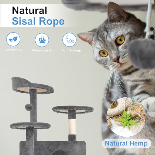 FDW | 54" Cat Tree Tower | Light Gray | Multi-Level Indoor Activity Center - color: Light Gray