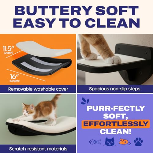 Cat Wall Shelves, Black Floating Cat Furniture with Bed & Steps - color: Black