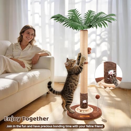 【Material Upgrade】 Famifit 53.6" Palm Tree Cat Scratching Post, Tall Tree - color: Brown
