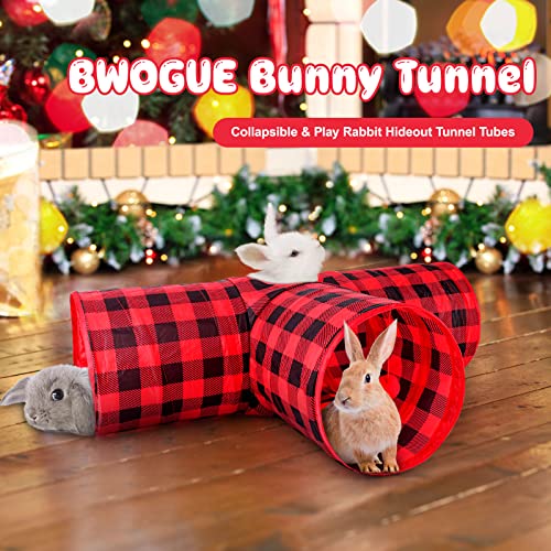 BWOGUE Bunny Tunnels & Tubes, 3-Way Collapsible Rabbit Hideout for Bunnies - color: Plaid
