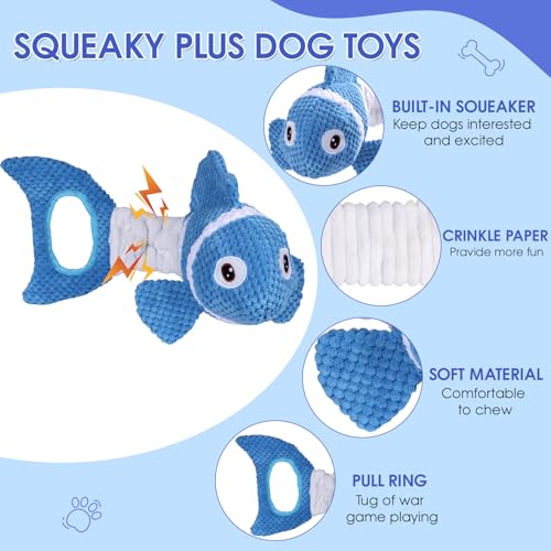 Squeaky Clownfish Dog Toy, Stretchable Plush Tug Toy, Blue - color: Blue