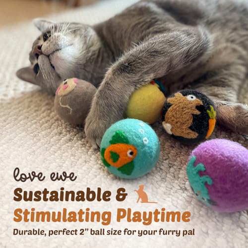 Love Ewe Wool Cat Toys Ball 3 Pack, 2-inch Cat and Mouse - color: Cat/Mouse