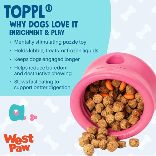 WEST PAW Zogoflex Toppl Interactive Treat Dispensing Puzzle Dog Toy for Mental Stimulation & Enrichment-Holds Kibble & Treats-Lickable, Freezable & Dishwasher Safe-Made in USA-Large-Teal - color: Teal, size: Large