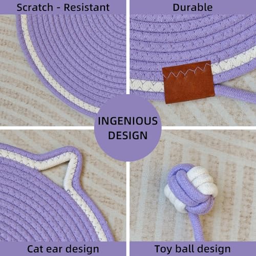 Cat Scratcher Mat 16.9'' Round Natural Cotton Rope Double-Sided, Violet - color: Violet