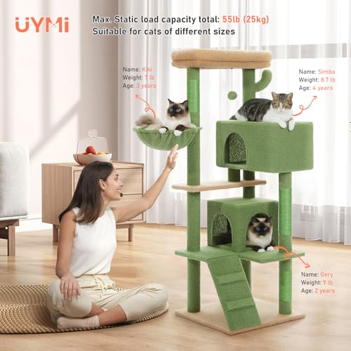 Cat Tree for Indoor Cats, 56.3" Multi-Level Cat Tower with 2 Condos - color: Green, size: 56 Inches