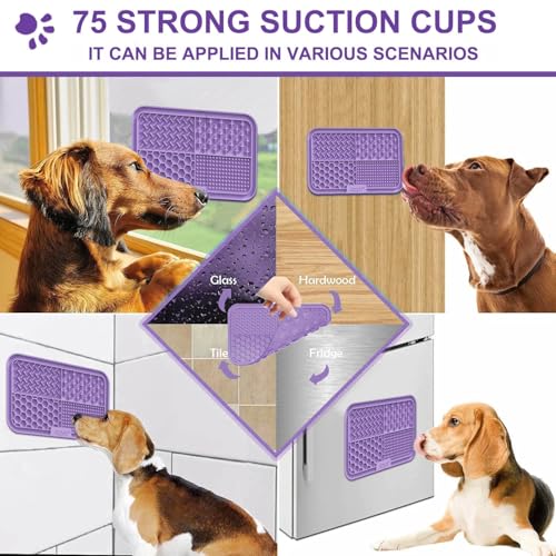 Azyh Licking Mat for Dogs & Cats 2 Pack, Slow Feeder Lick Pat for Large Dogs and Puppies, Anxiety Relief Dog Toys Feeding Mat for Butter Yogurt Peanut, Pets Bathing Grooming Training Mat (9.9'' × 6'') - color: Cyan&Purple
