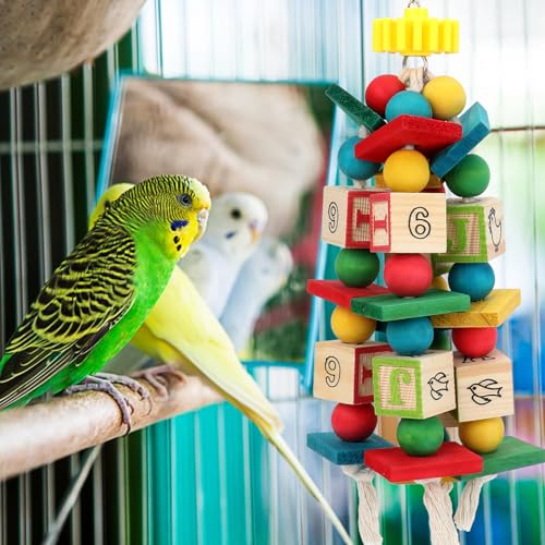 Rypet Hanging Parrot Toys, Wood Rope Chew Blocks for Cockatiels Amazon - color: Colorful3