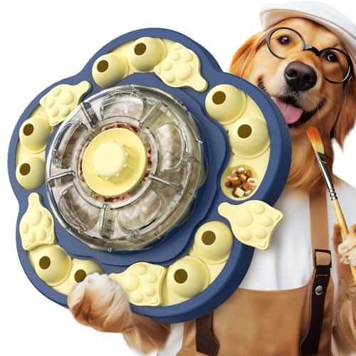 KADTC 3-Level Dog Puzzle Toy, Spin to Release Treat Dispenser & Slow Feeder - color: Sunflower Blue