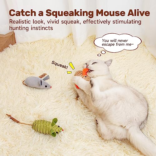 Potaroma Cat Toys: 3pcs Squeak Mice Interactive Catnip Silvervine Animals - size: 8.0 Inches