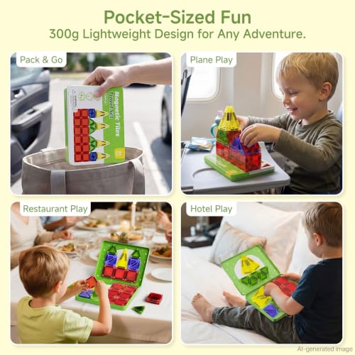 Travel Magnetic Tiles for Kids Car Games Road Trip Essentials - style: Green 26PCS