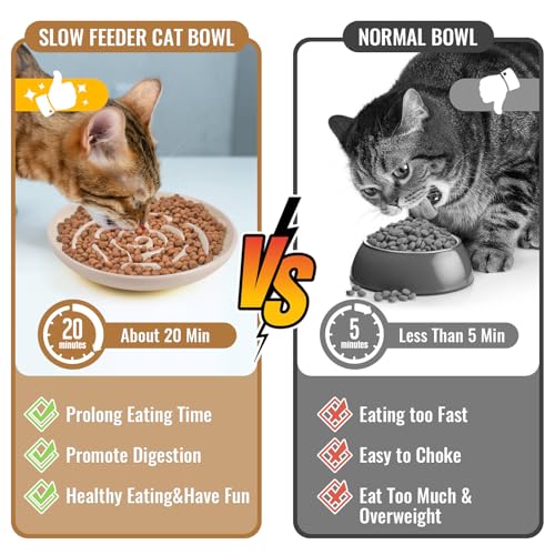 Slow Feeder Cat Bowl Set of 2, Ceramic Slow Feeding Cats Bowl Whisker Friendly, Anti Vomiting Cat Feeder for Dry and Wet Food，Fun Maze Interactive Bloat Stop Puzzle Bowls for Healthy Eating Diet - color: apricot